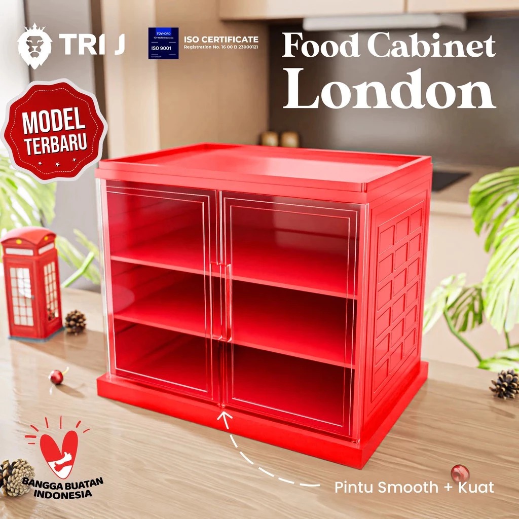 TRI J - Food Cabinet London 3 Tingkat - MERAH RUBY (Rak Penyimpanan Makanan) TRI J - Food Cabinet London 3 Tingkat - MERAH RUBY (Rak Penyimpanan Makanan)
