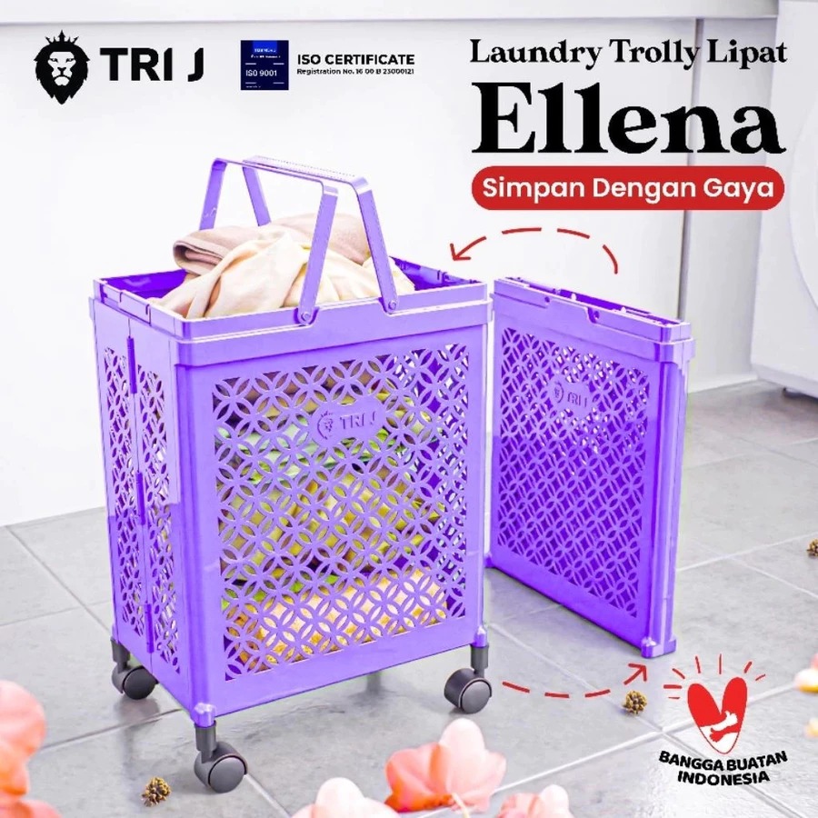 TRI J - Laundry Trolly Lipat Ellena - UNGU (Keranjang Baju Kotor)