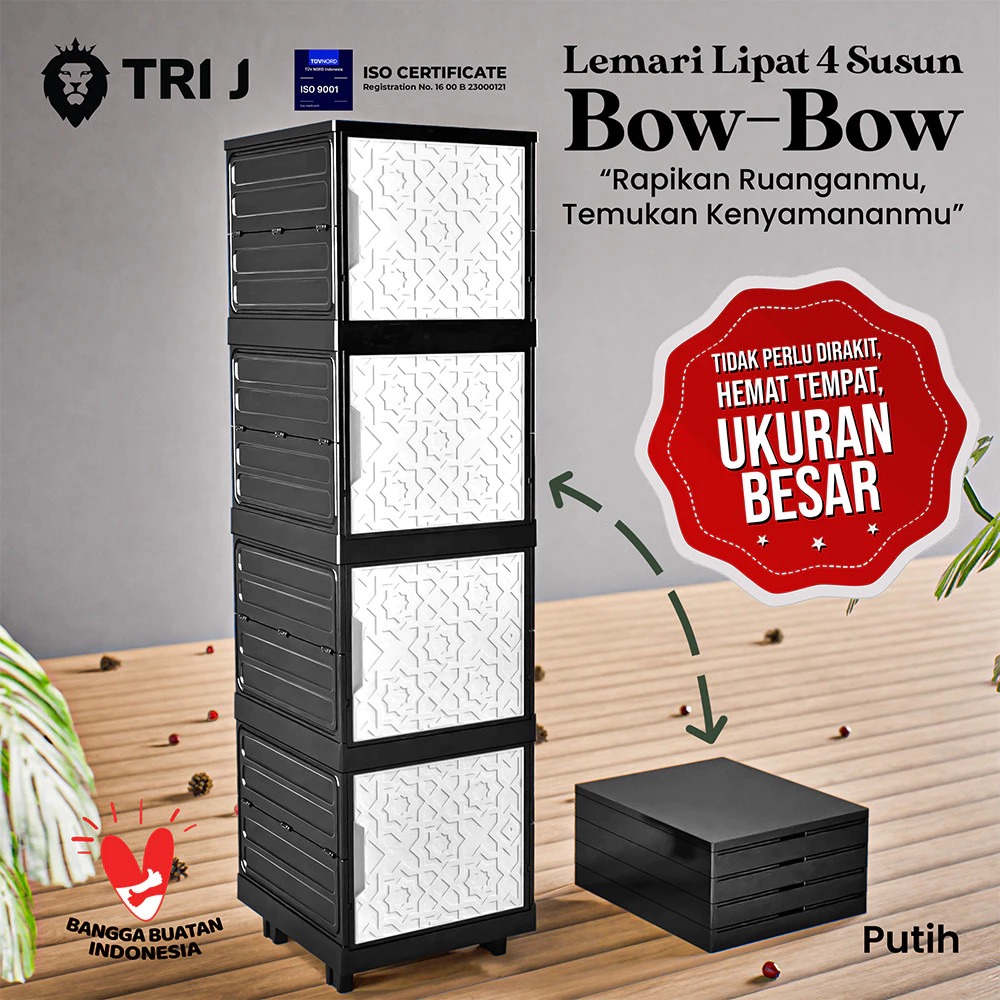 TRI J - Lemari Lipat 4 Susun Bow-Bow - PUTIH (Rak Baju 4 Pintu) TRI J - Lemari Lipat 4 Susun Bow-Bow - PUTIH (Rak Baju 4 Pintu)