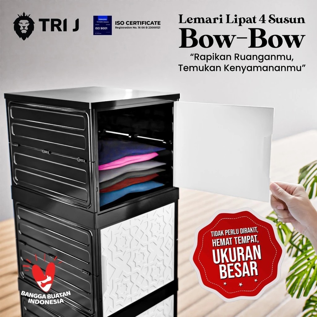 TRI J - Lemari Lipat 4 Susun Bow-Bow - PUTIH (Rak Baju 4 Pintu)