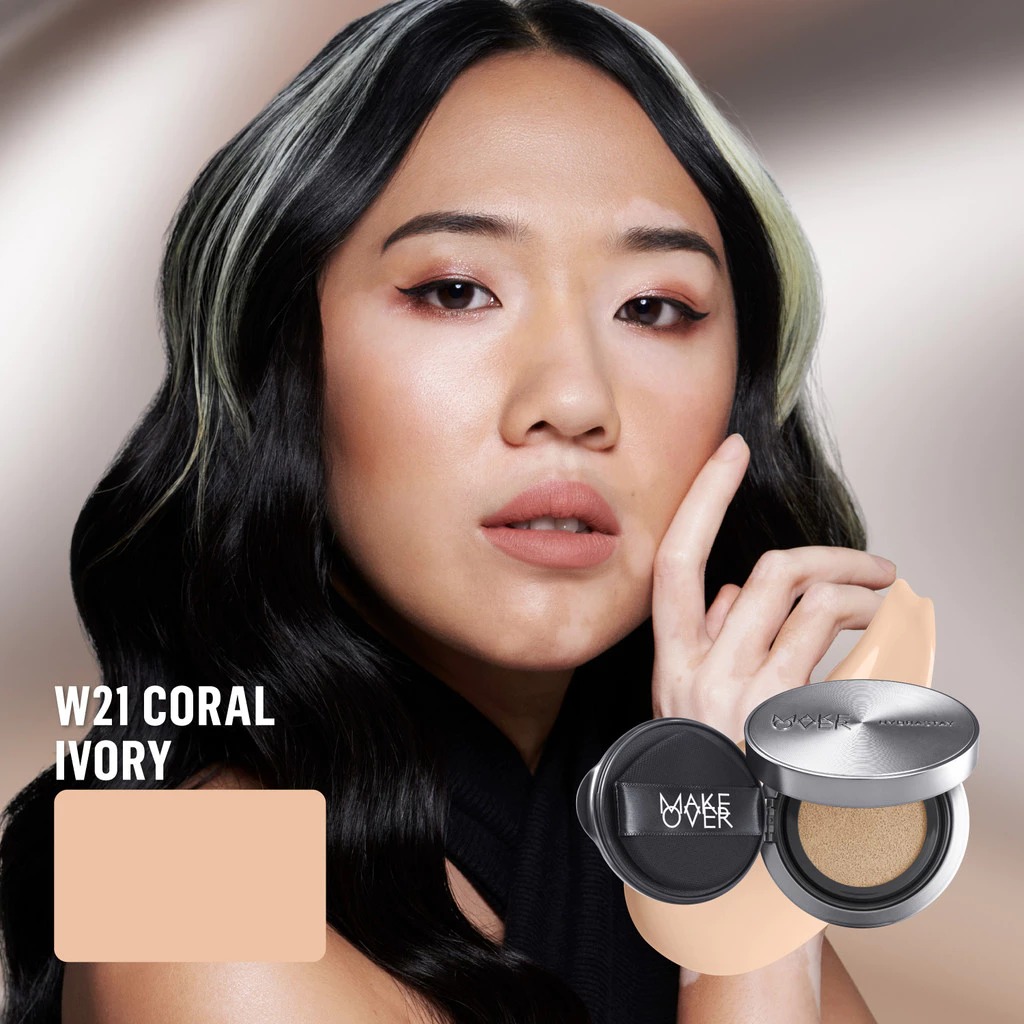 Make Over Hydrastay Prismatic Glass Cushion 24H Strongwear 12gr - W21 Coral Ivory