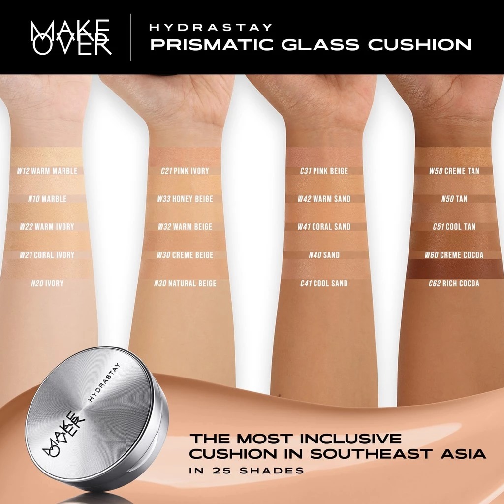 Make Over Hydrastay Prismatic Glass Cushion 24H Strongwear 12gr - W30 Creme Beige
