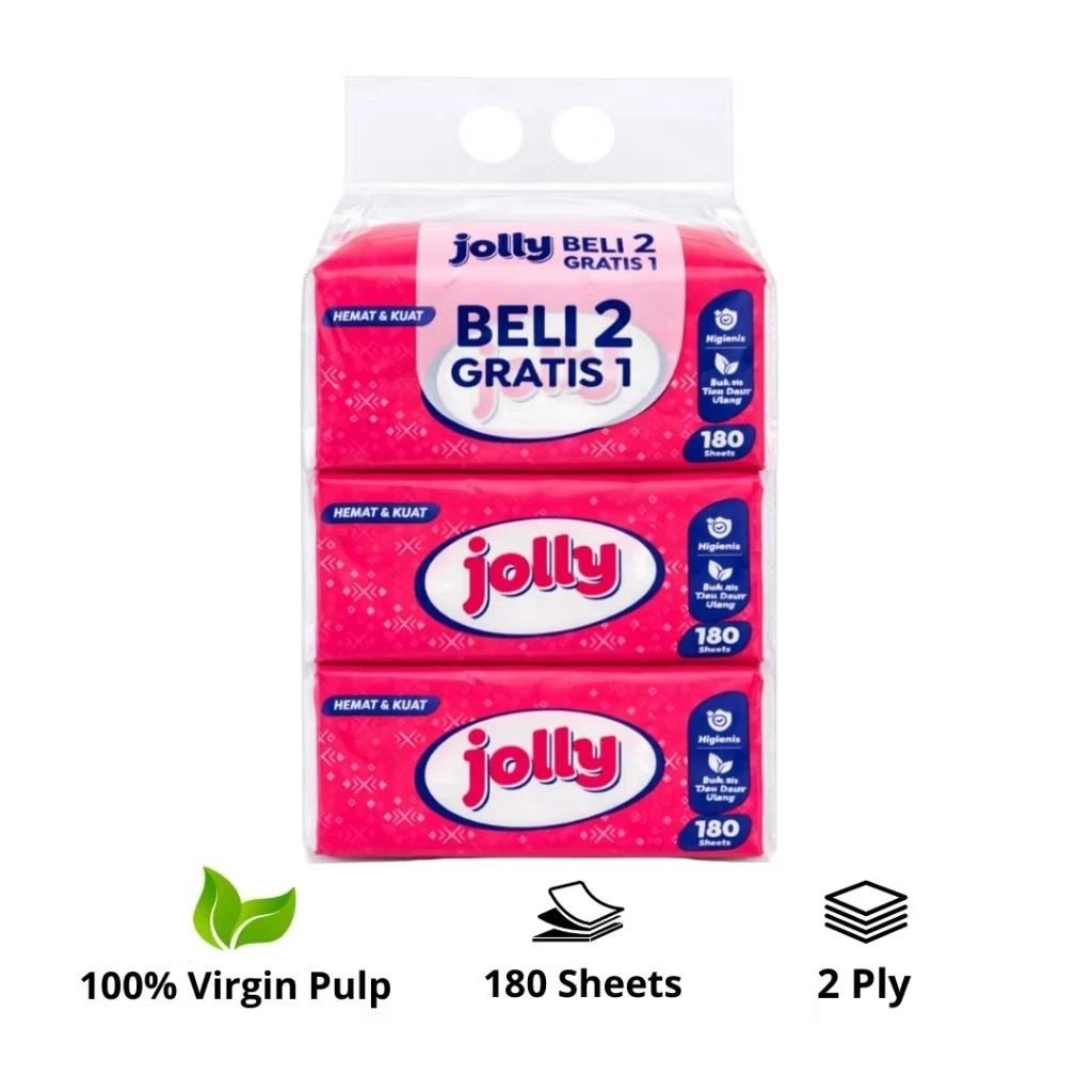 (Beli 2 Gratis 1) Tissue Jolly Facial Soft Pack 180s