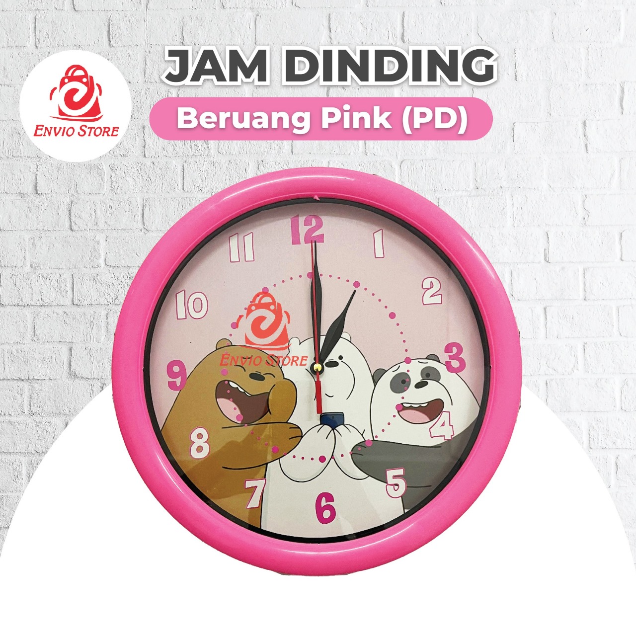 Jam Dinding Karakter 28cm - We Bare Bears / Beruang Pink (PD)