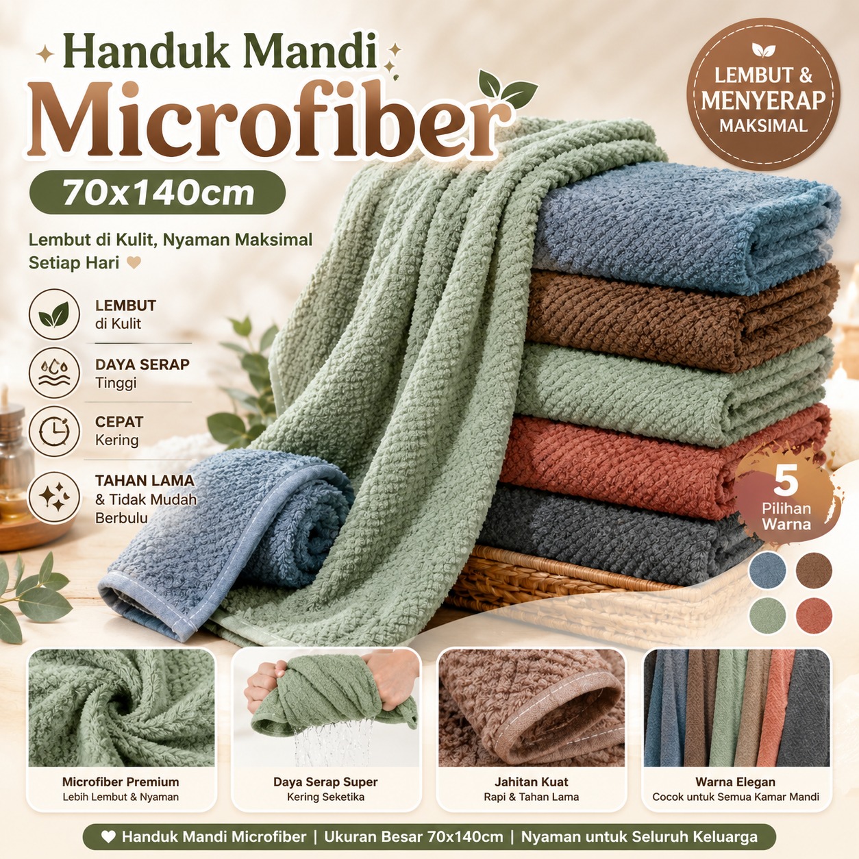 Handuk Mandi Microfiber 70x140cm (270gr) Handuk Mandi Microfiber 70x140cm (270gr)