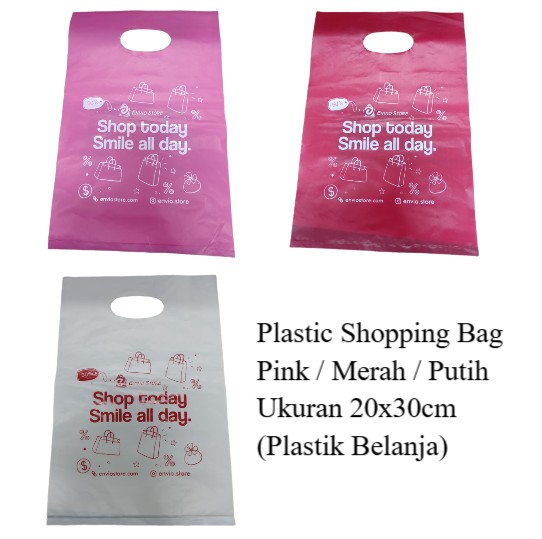 Plastic Shopping Bag Pink / Merah / Putih 20x30cm (Plastik Belanja)