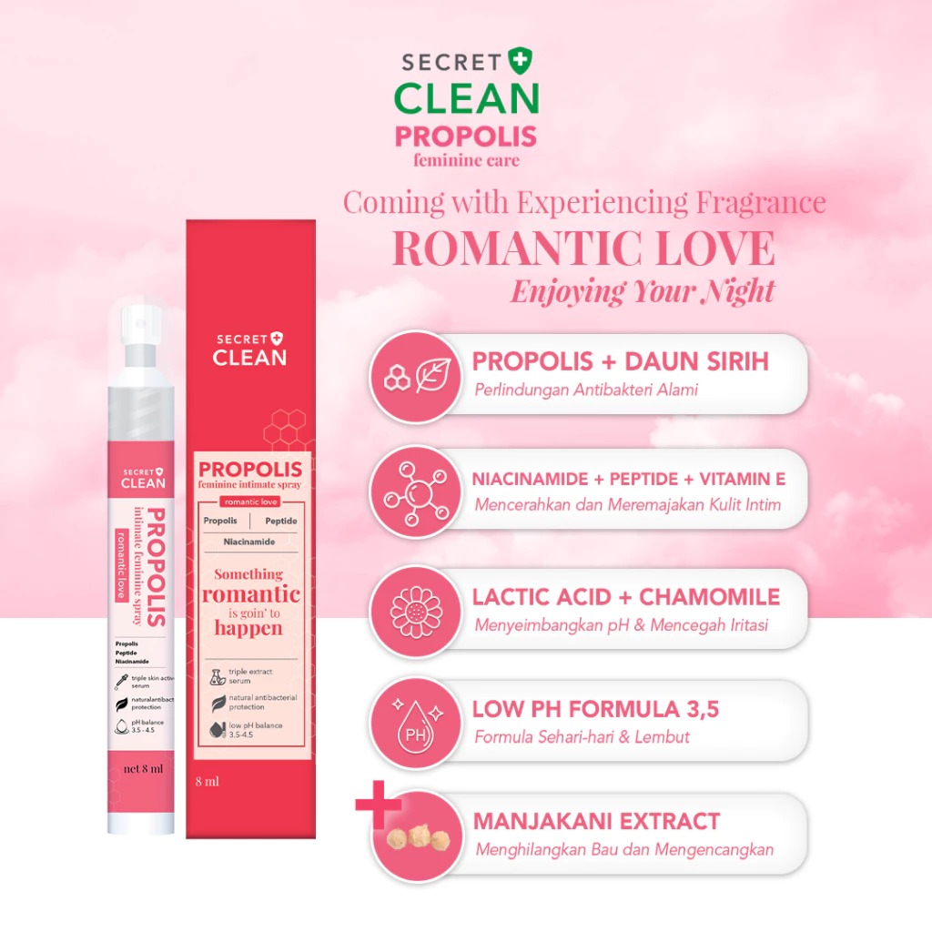 Secret Clean Propolis Romantic Intimate Spray 8ml (Merah)
