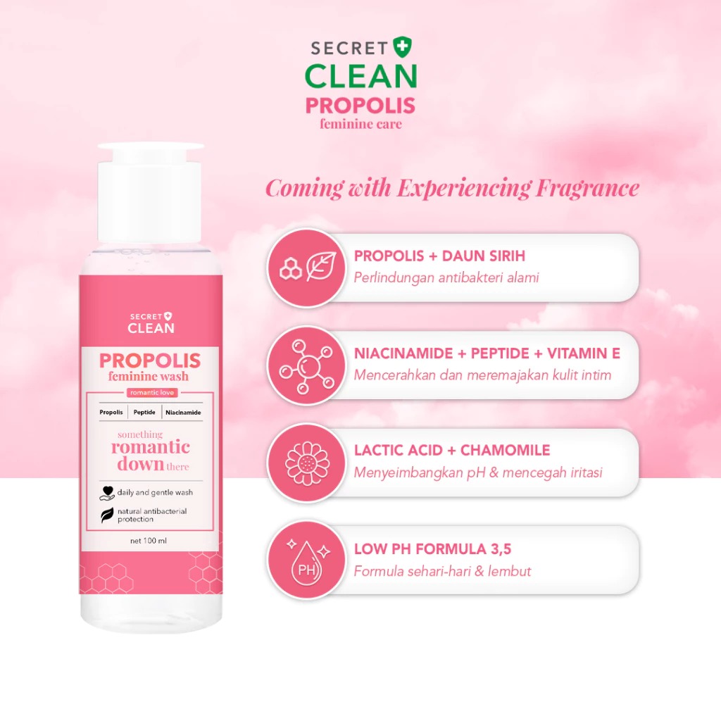 Secret Clean Propolis Romantic Wash 100ml (Merah)