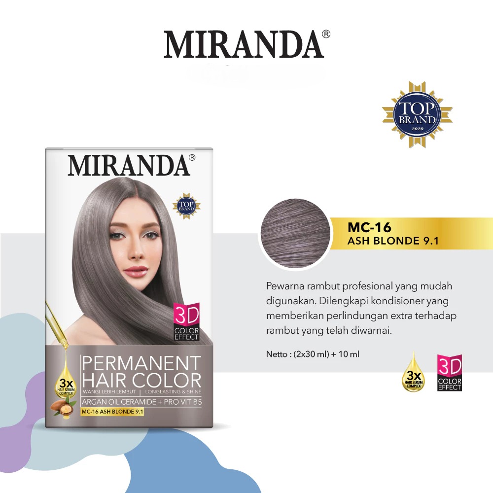 Miranda Permanent Hair Color 30ml - MC 16 Ash Blonde Miranda Permanent Hair Color 30ml - MC 16 Ash Blonde