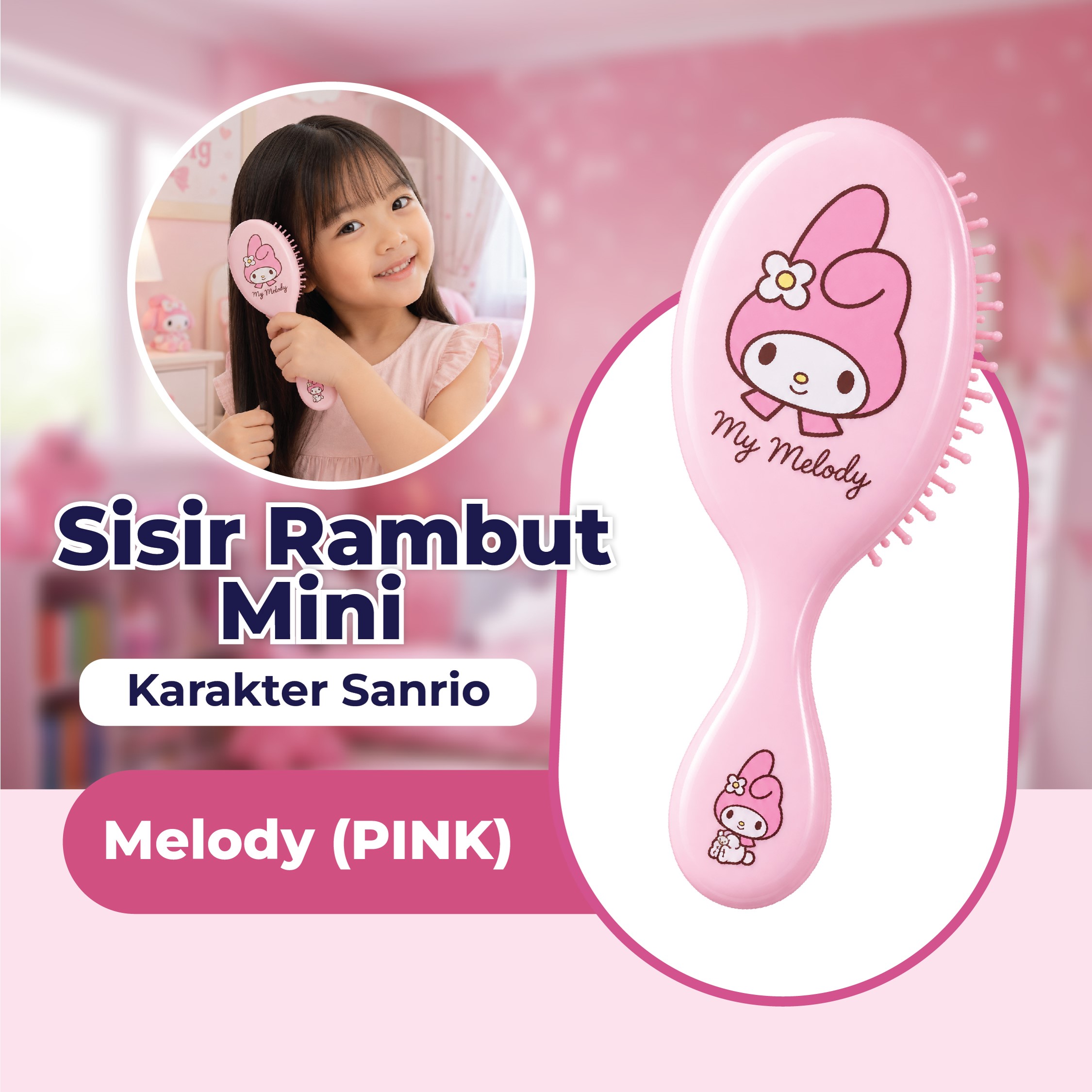 Sisir Rambut Mini Karakter Sanrio - Melody (PINK)