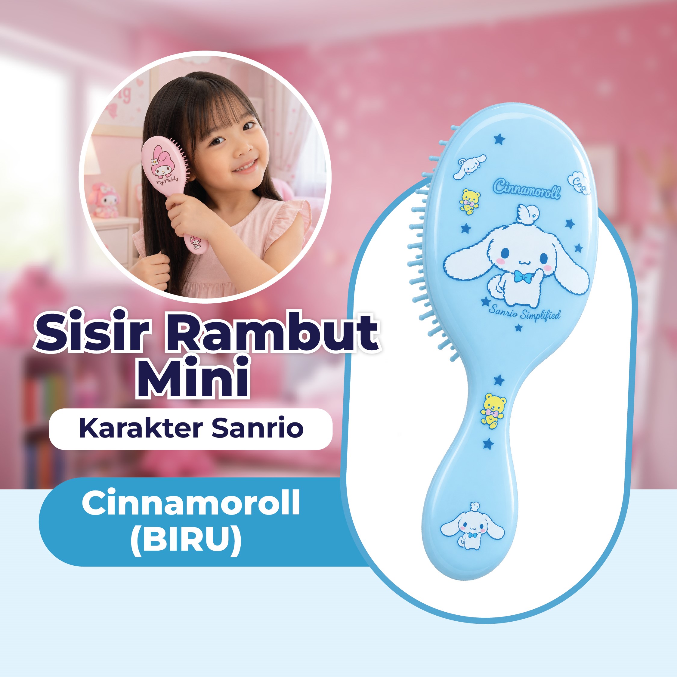 Sisir Rambut Mini Karakter Sanrio - Cinnamoroll (BIRU)