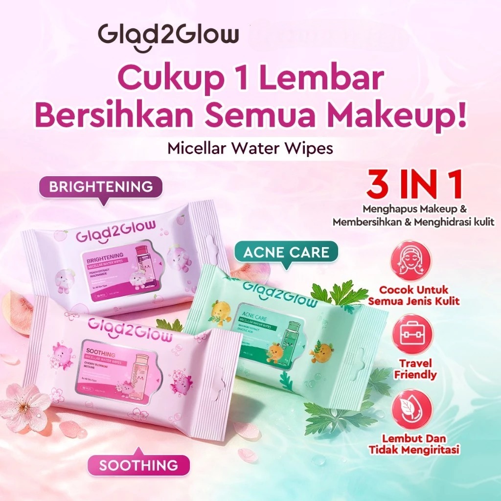 Glad 2 Glow Micellar Water Wipes 10s - Brightening (Peach Brightening)