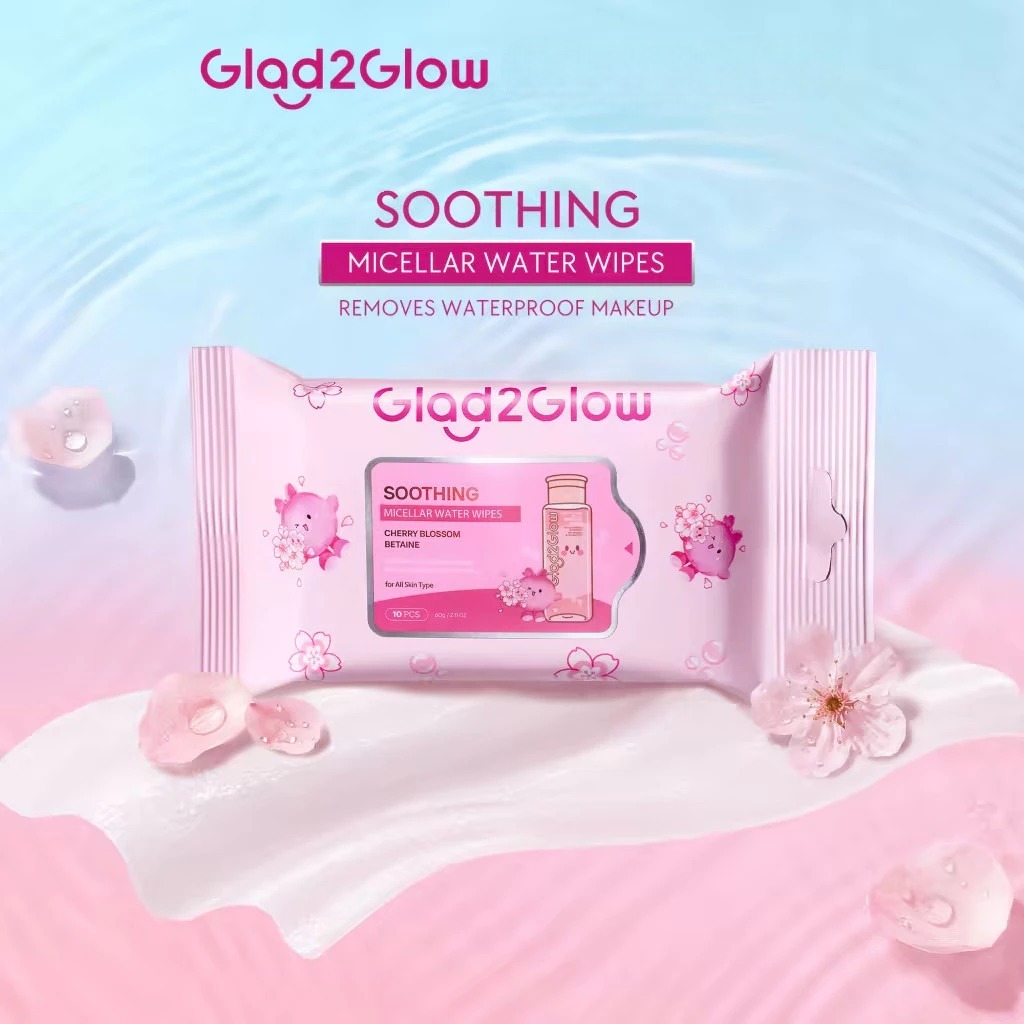 Glad 2 Glow Micellar Water Wipes 10s - Soothing (Cherry Blossom)