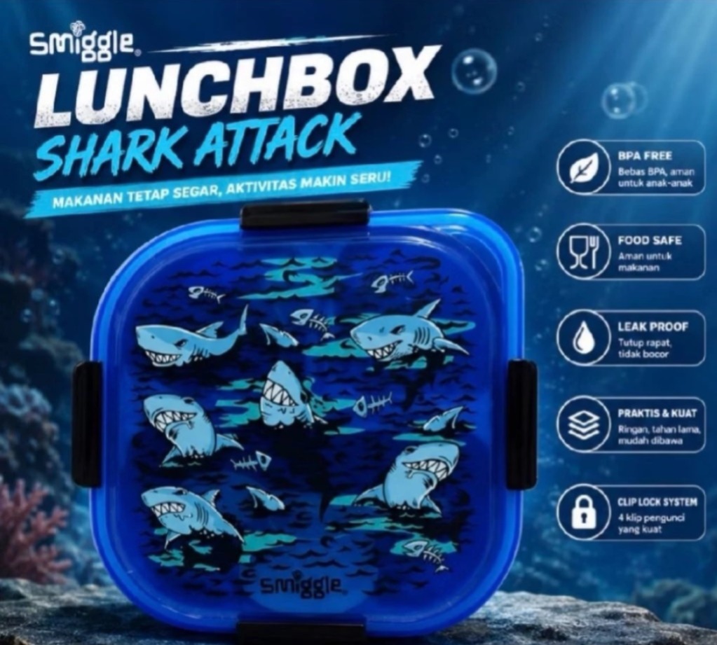 SMGL Lunch Box 3 Sekat 1200ml - Biru Hiu (Kotak Bekal Free Sendok + Tempat Saus)