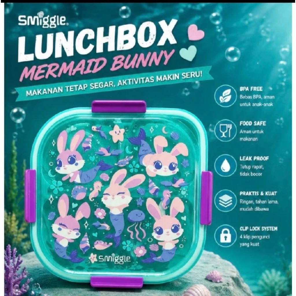 SMGL Lunch Box 3 Sekat 1200ml - Tosca Duyung (Kotak Bekal Free Sendok + Tempat Saus)