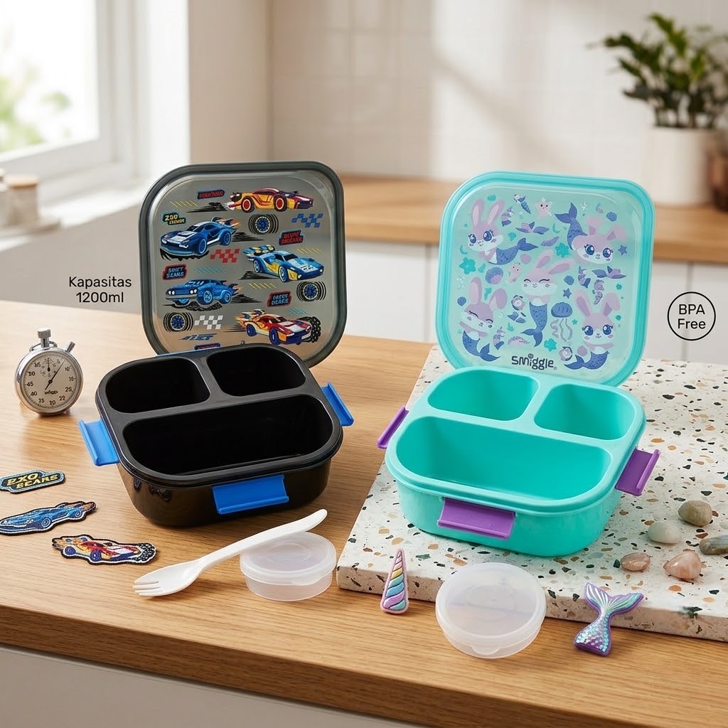SMGL Lunch Box 3 Sekat 1200ml - Tosca Duyung (Kotak Bekal Free Sendok + Tempat Saus)