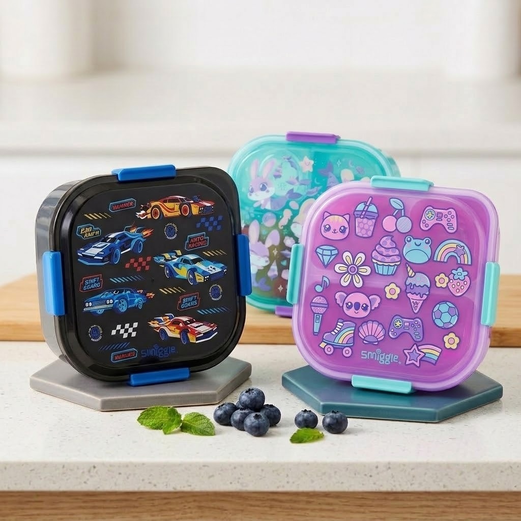 SMGL Lunch Box 3 Sekat 1200ml - Pink Ice Cream (Kotak Bekal Free Sendok + Tempat Saus)
