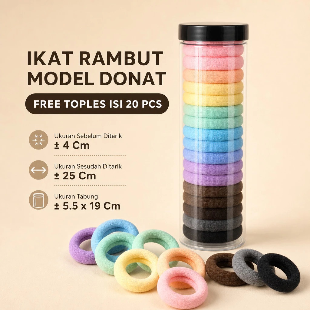 Ikat Rambut Donat Diameter 4cm Isi 20 pcs - Pastel (Pack Toples)