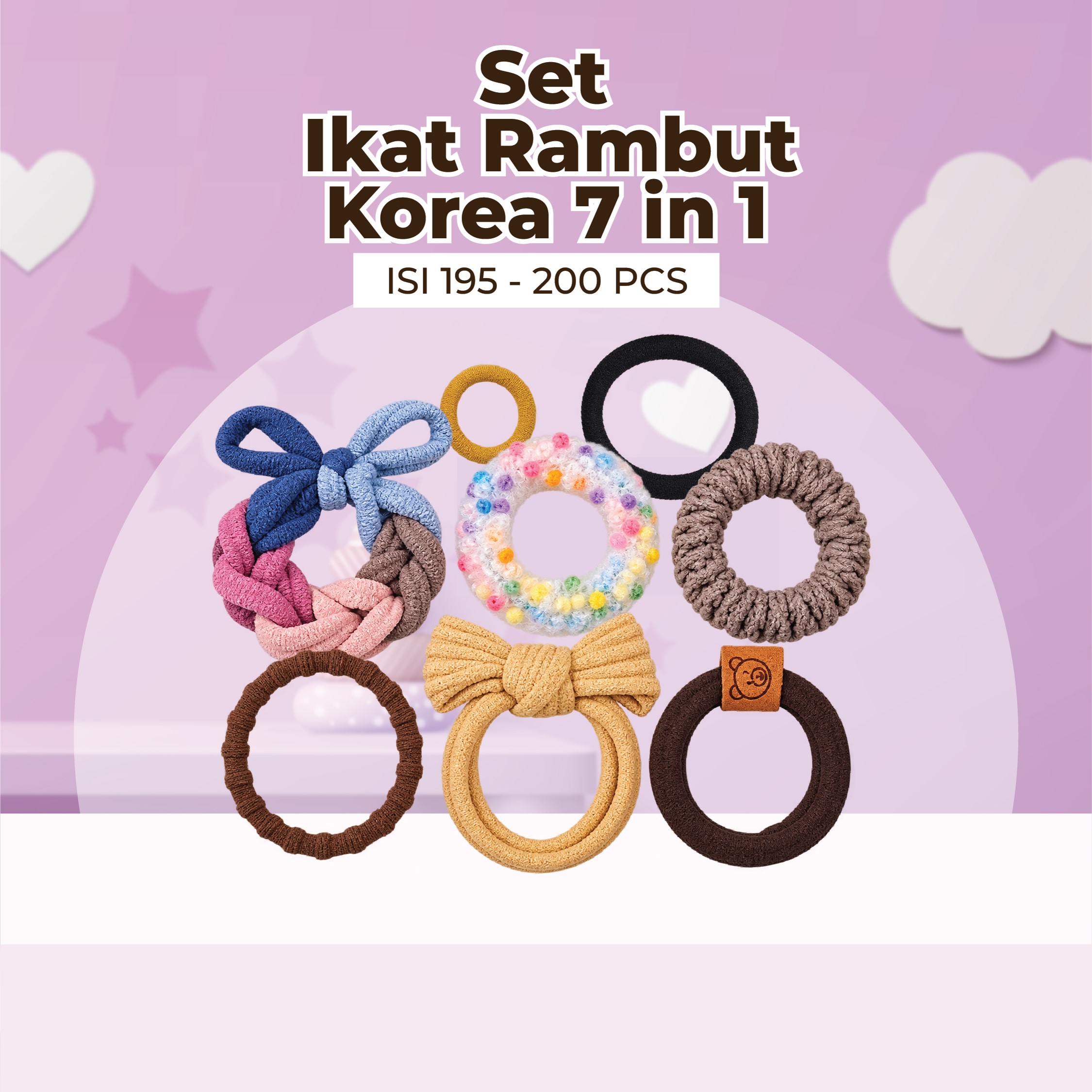 Set Ikat Rambut Gaya Korea 7 in 1 (7 Model Kunciran)