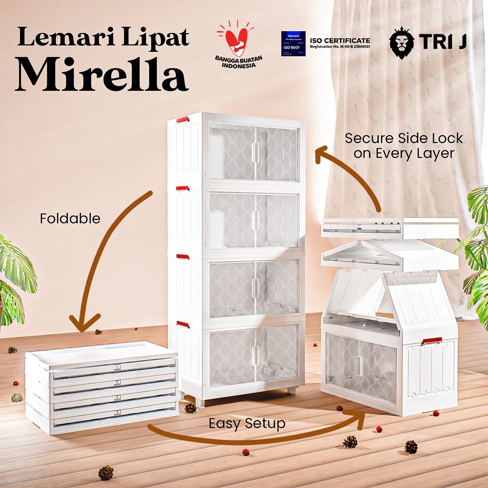 TRI J - Lemari Lipat MIRELLA 4 Susun - PUTIH (Lemari Baju 4 Tingkat)