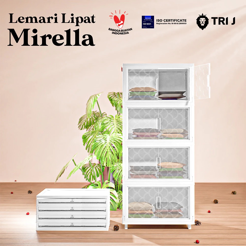 TRI J - Lemari Lipat MIRELLA 4 Susun - PUTIH (Lemari Baju 4 Tingkat)