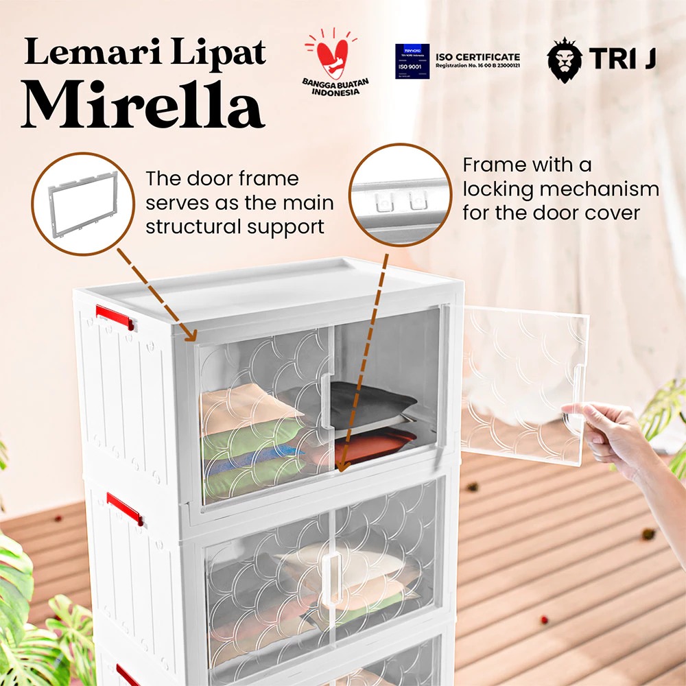 TRI J - Lemari Lipat MIRELLA 4 Susun - PUTIH (Lemari Baju 4 Tingkat)