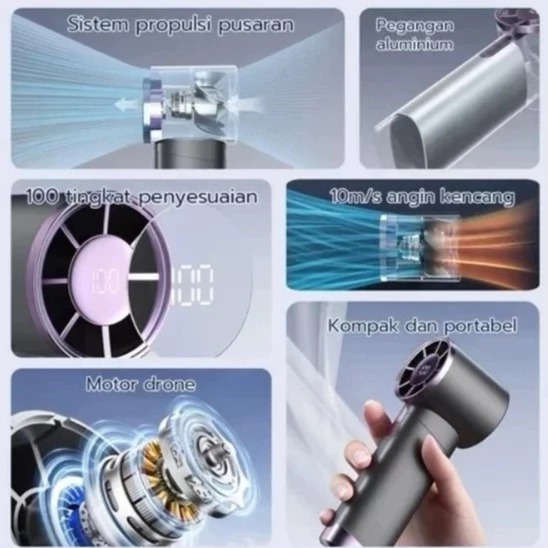 Kipas Angin Genggam LED Wuji Handheld Fan - GREY (DS1013)