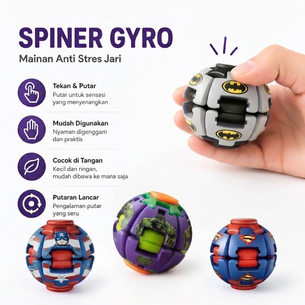 Mainan Fidget Spinner Press Gyroball Superhero - Superman (Bola Gasing Tekan)