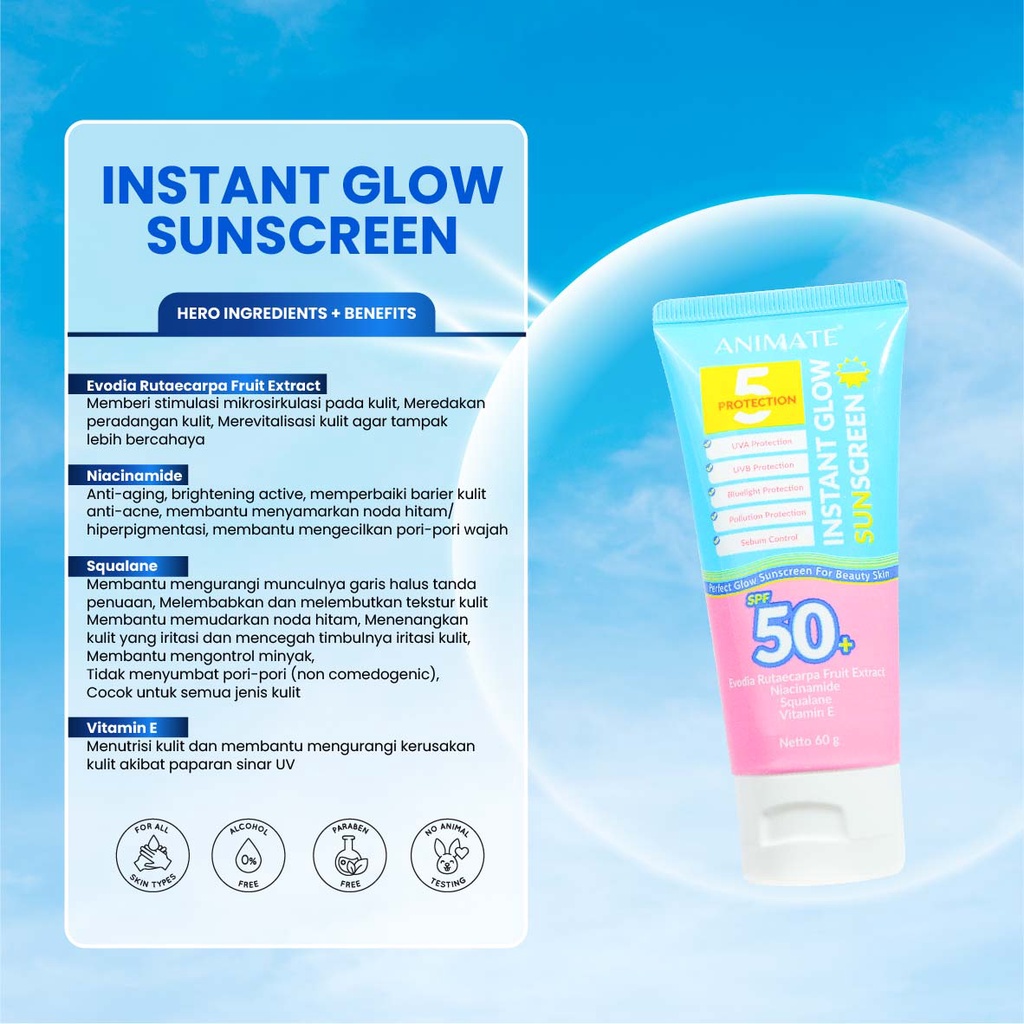 Animate Instant Glow Sunscreen 5 Protection SPF50+ 60gr