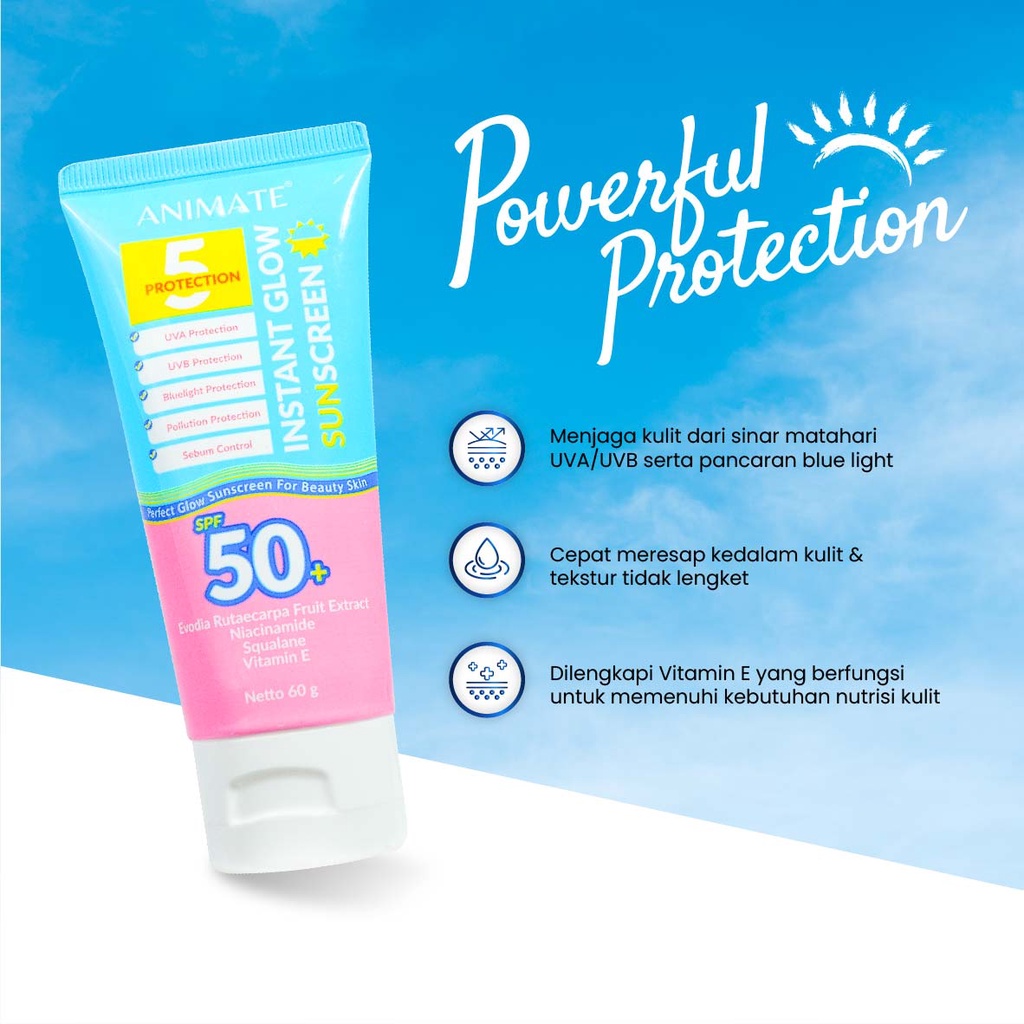 Animate Instant Glow Sunscreen 5 Protection SPF50+ 60gr