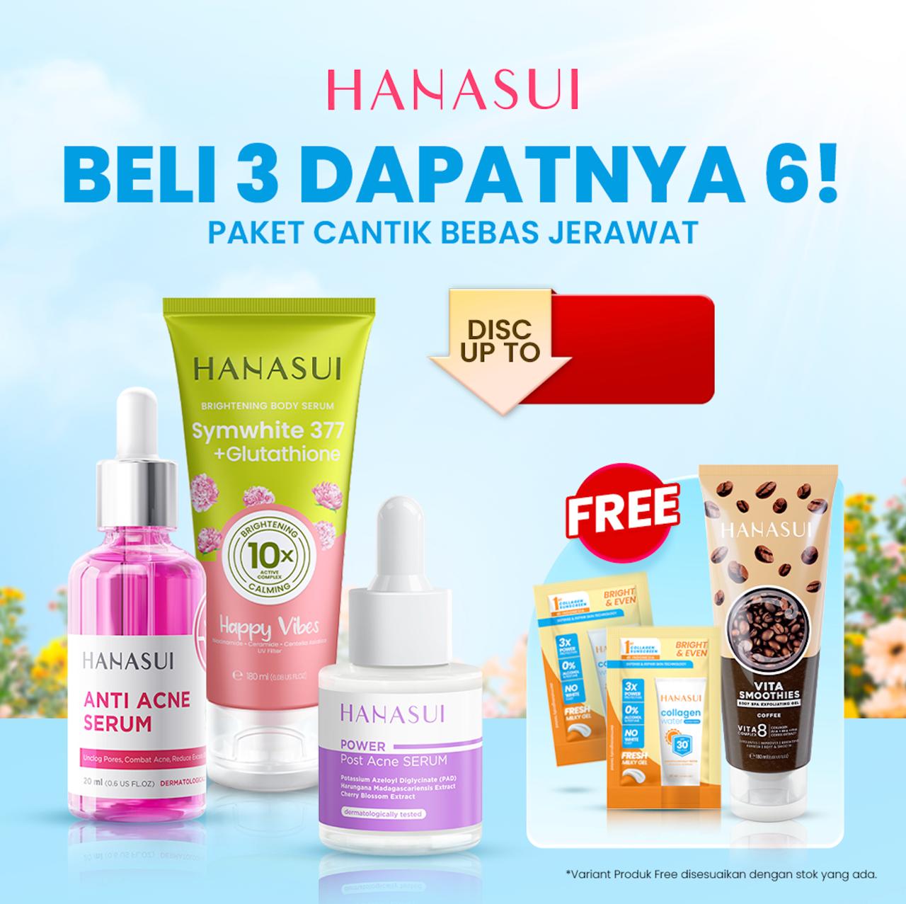 (PAKET ISI 3) Hanasui Serum & Bodycare - Cantik Bebas Jerawat