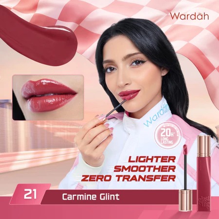 Wardah Glasting Liquid Lip 3.5gr (Lip Cream Transferproof) - 21 Carmine Glint