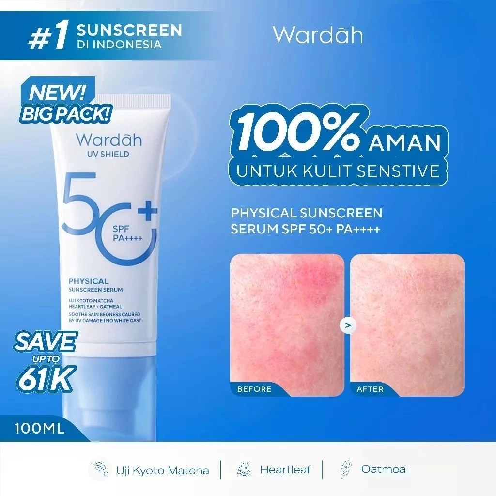 Wardah UV Shield Physical Sunscreen Serum SPF 50+ PA++++ 100ml