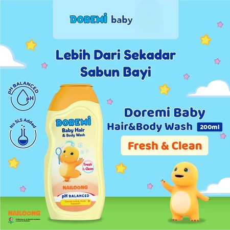 Doremi Baby Hair & Body Wash 200ml - Nailoong Fresh & Clean (KUNING)
