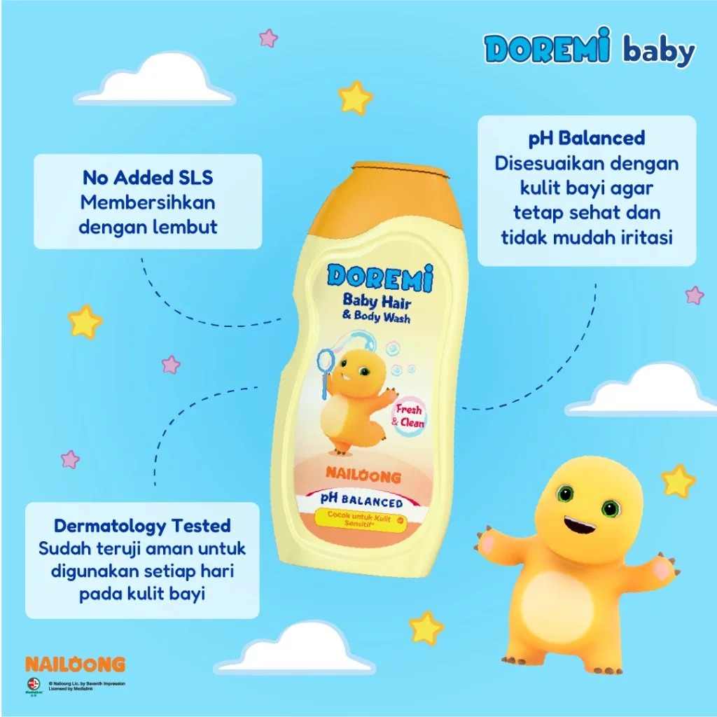 Doremi Baby Hair & Body Wash 200ml - Nailoong Fresh & Clean (KUNING)