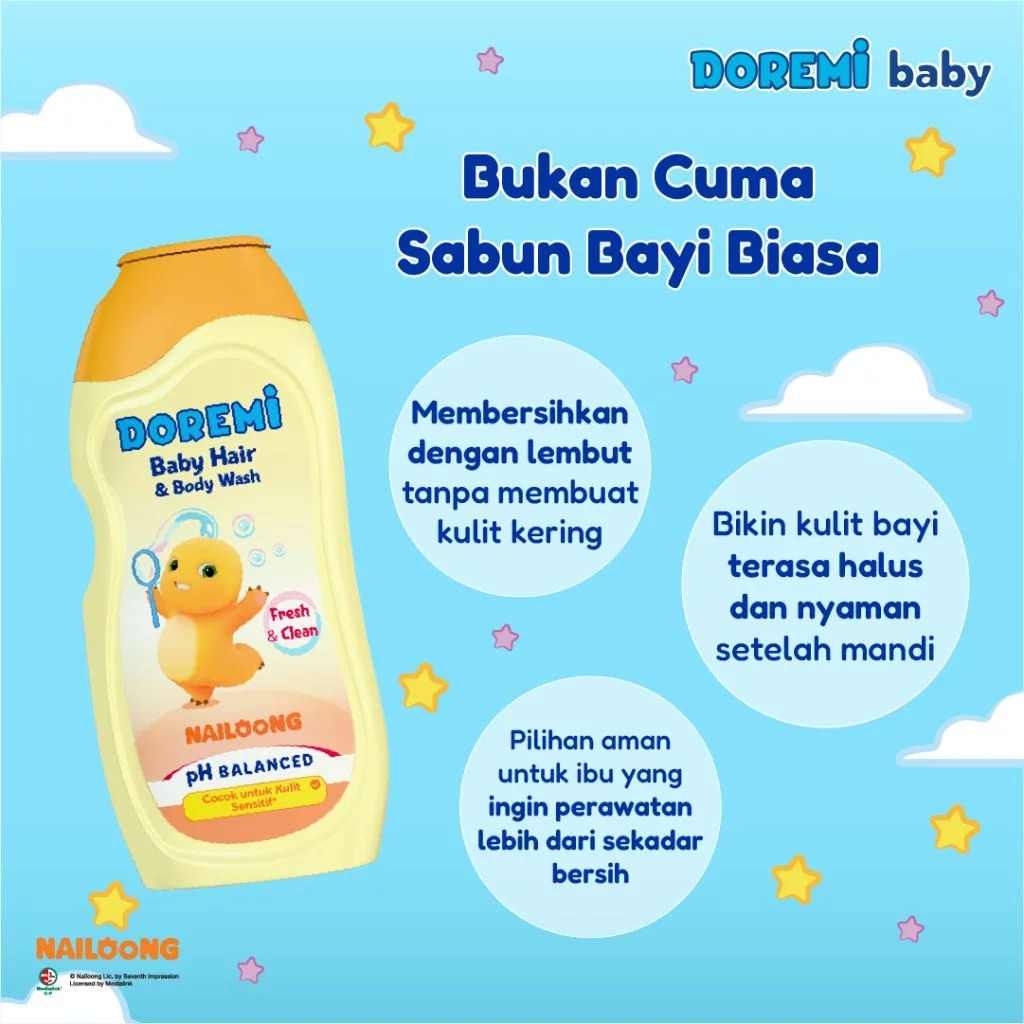 Doremi Baby Hair & Body Wash 200ml - Nailoong Fresh & Clean (KUNING)