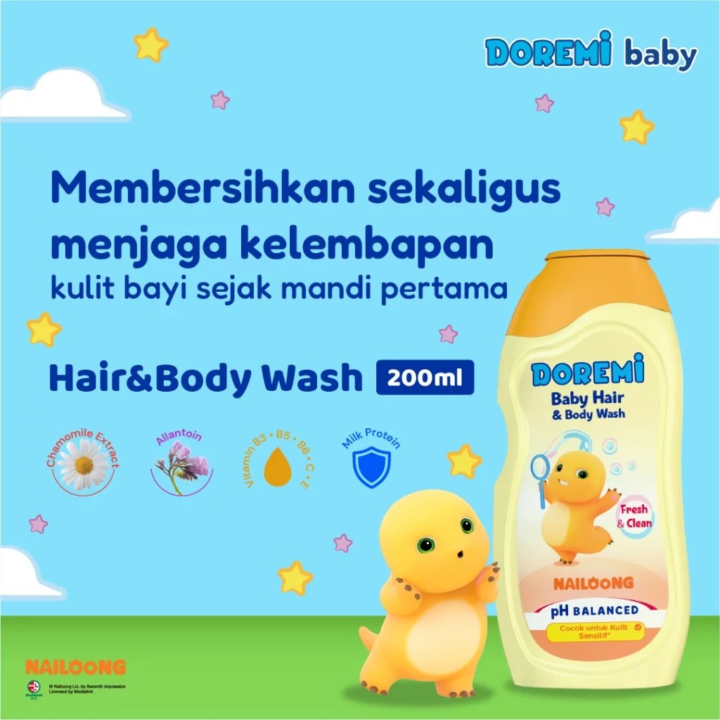 Doremi Baby Hair & Body Wash 200ml - Nailoong Fresh & Clean (KUNING)