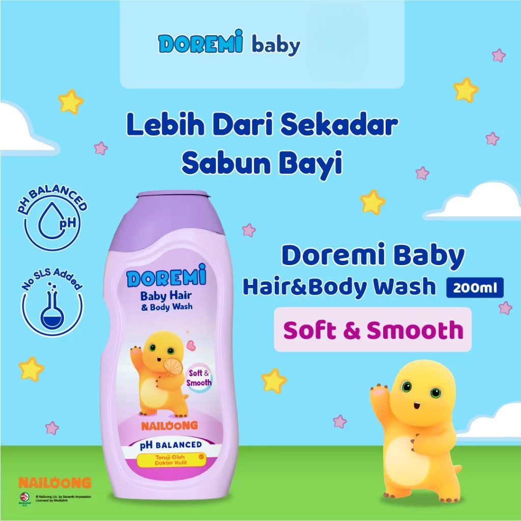 Doremi Baby Hair & Body Wash 200ml - Nailoong Soft & Smooth (UNGU)