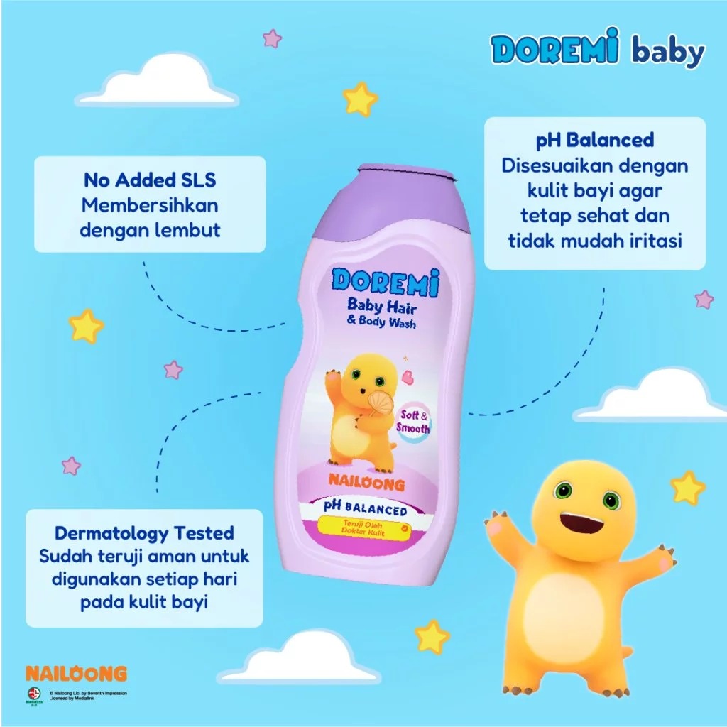Doremi Baby Hair & Body Wash 200ml - Nailoong Soft & Smooth (UNGU)