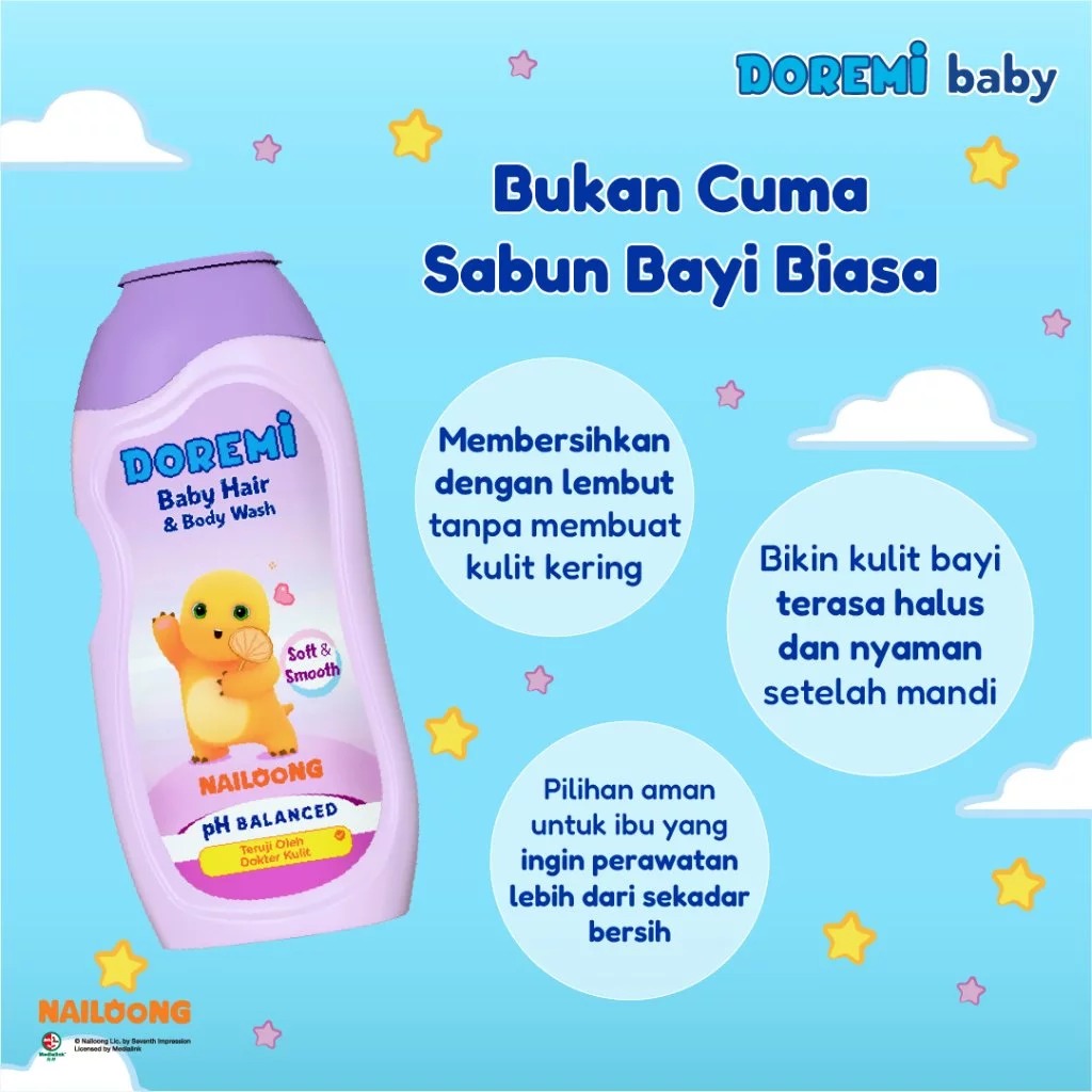 Doremi Baby Hair & Body Wash 200ml - Nailoong Soft & Smooth (UNGU)