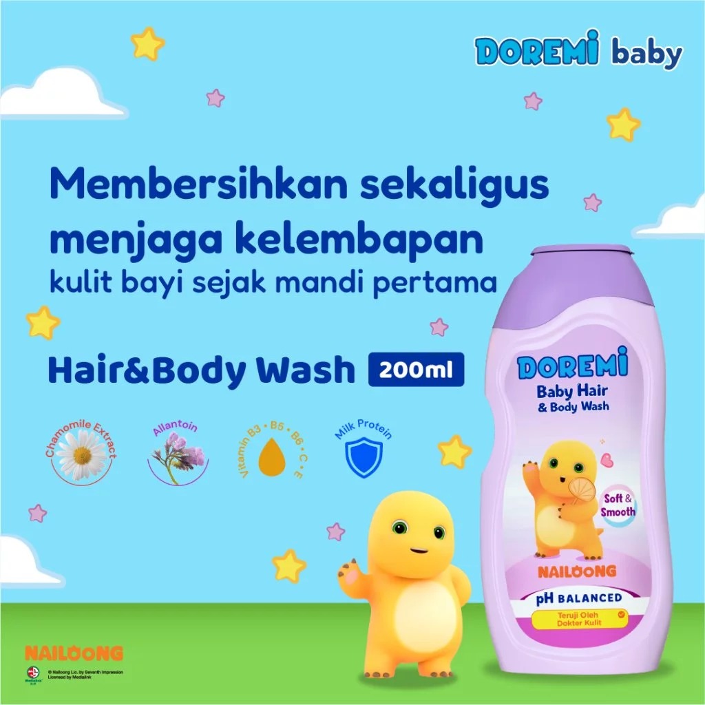 Doremi Baby Hair & Body Wash 200ml - Nailoong Soft & Smooth (UNGU)