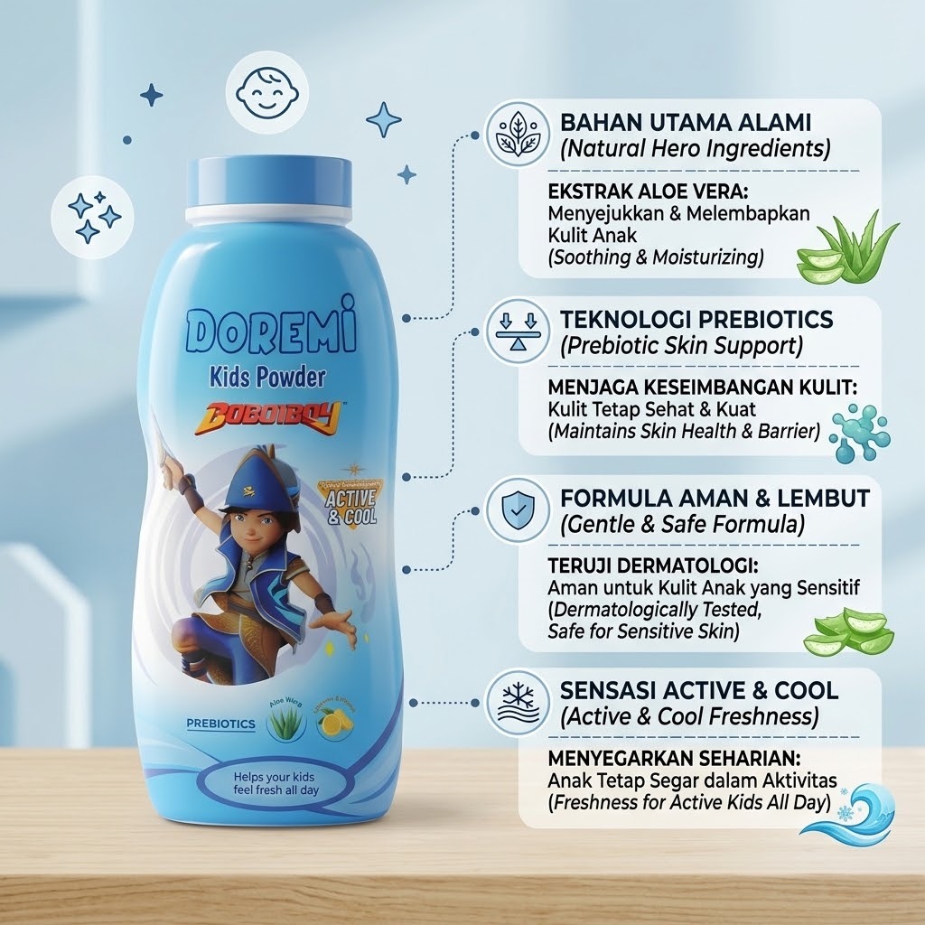Doremi Kids Powder 150gr - Boboiboy Active & Cool (BIRU)