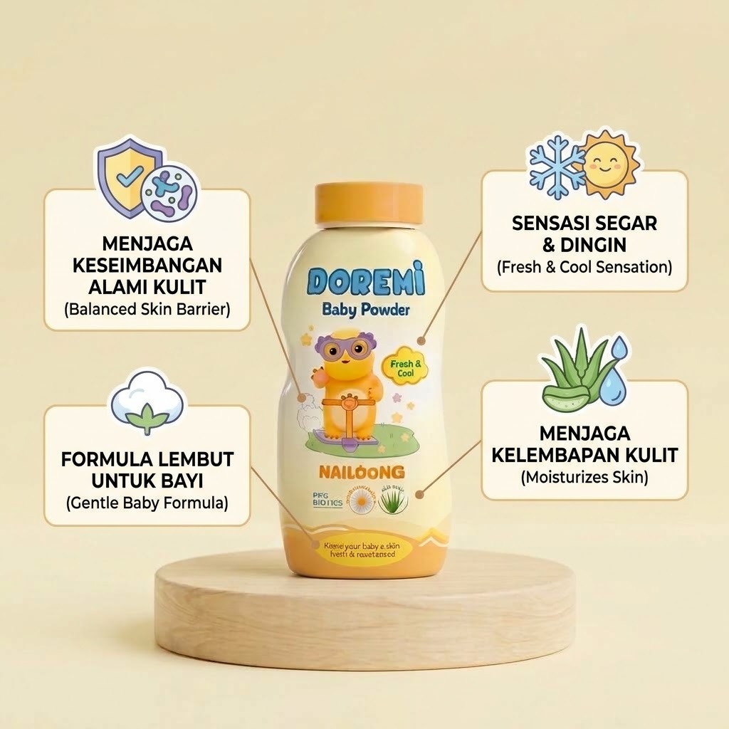 Doremi Baby Powder 150gr - Nailoong Fresh & Cool (KUNING)