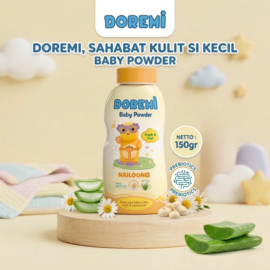Doremi Baby Powder 150gr - Nailoong Fresh & Cool (KUNING)