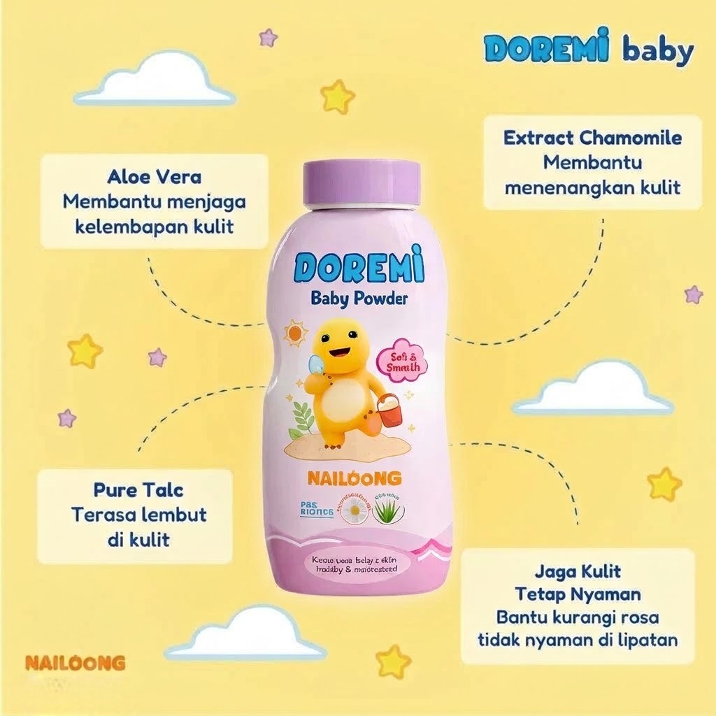 Doremi Baby Powder 150gr - Nailoong Soft & Smooth (UNGU)