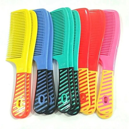 (ISI 12) Sisir Rambut Gagang Motif Garis - MIX