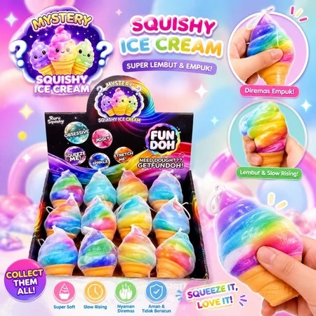 Mainan Squishy Cone Ice Cream 7cm Rainbow (Fidget Toys Es Krim Kerucut)