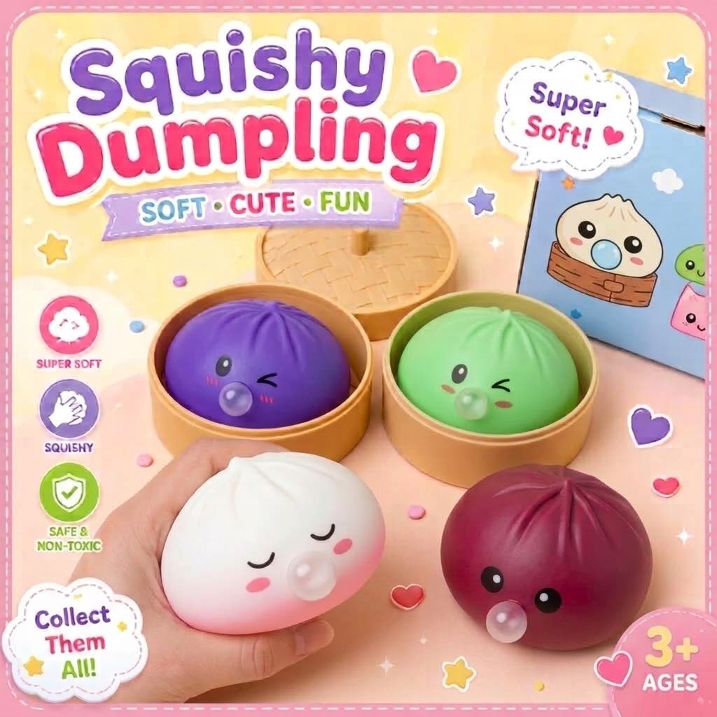 Mainan Squishy Bakpao Tiup 8,5cm Warna Warni (Fidget Toys Dumpling Bun)