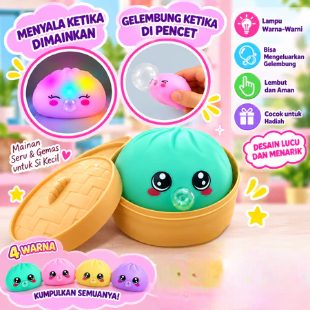 Mainan Squishy Bakpao Tiup 8,5cm Warna Warni  LED (Fidget Toys Dumpling Bun)