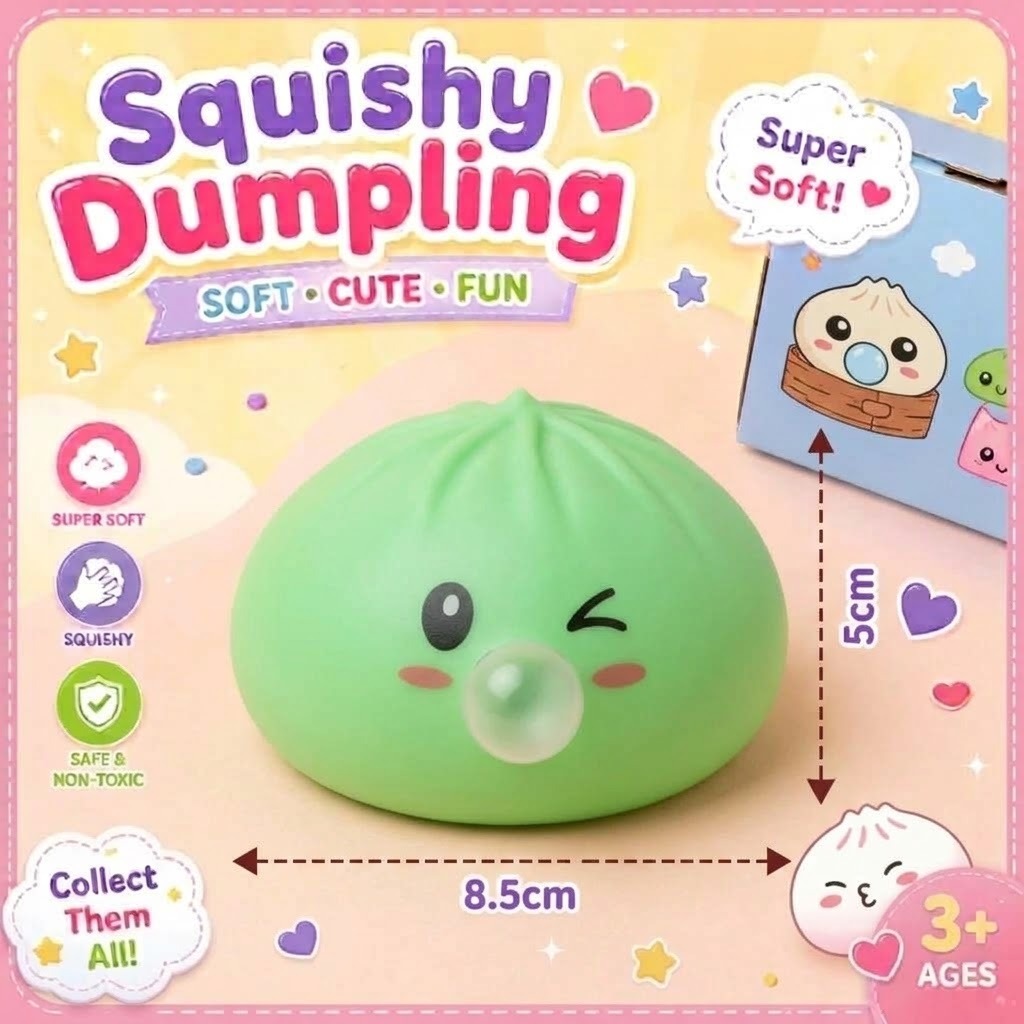 Mainan Squishy Bakpao Tiup 8,5cm Warna Warni (Fidget Toys Dumpling Bun)